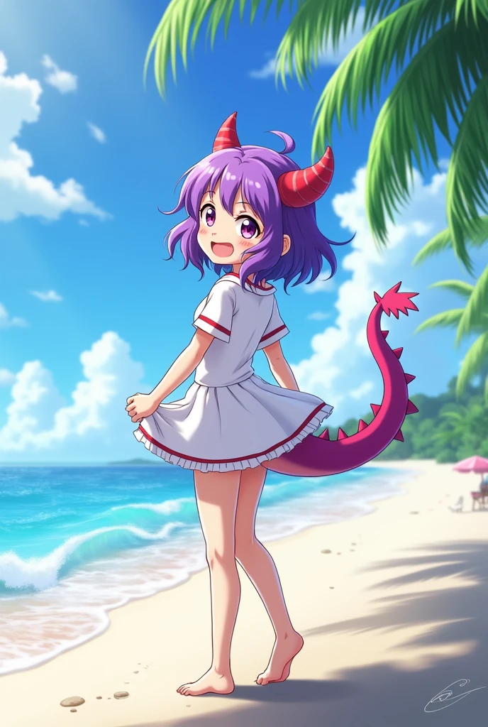 Kanna kamui from the anime “miss kobayashi” sticking her butt out in the beach