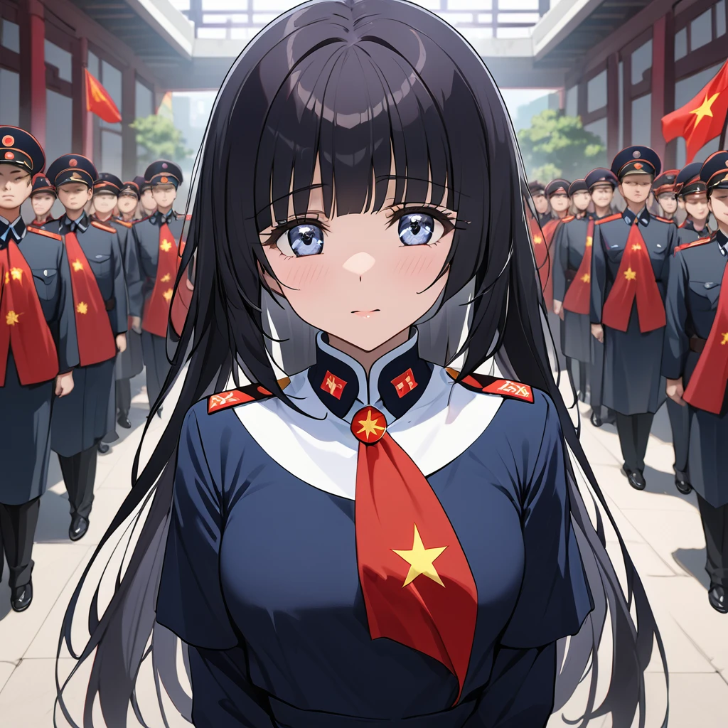 ((Highest quality)), ((masterpiece)), (detailed), (Perfect Face)、The woman is Aoki Reika, has medium-long hair, and is a follower of the Chinese Communist Party.、The woman has sworn to the Chinese Communist Party officials that she will abandon her Japanese identity, pledge allegiance to China, devote her body and soul to the Chinese Communist Party, and live as a Chinese person.