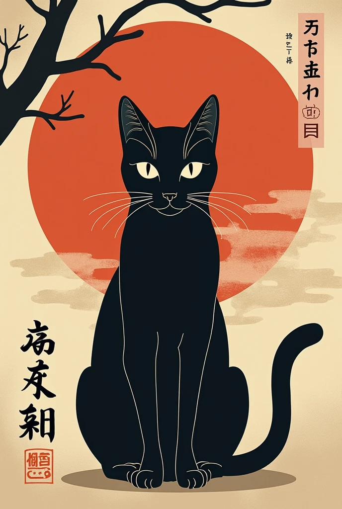 Retro Japanese black cats coffee poster