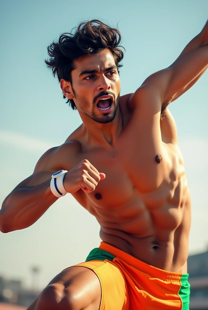 Create a attractive and energetice profile photo type name thletics01 use neeraj chopra photo