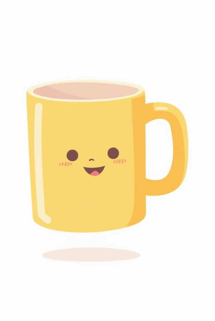 A simple, brightly colored cartoon-style mug with a clean and clear outline, floating against a plain white background. The mug has a large, rounded handle and a smooth, shiny surface. The design on the mug is minimalistic, perhaps featuring a small, smiling face or a cute, simple pattern. The image should focus entirely on the mug, without any additional background elements, to emphasize the clear and sharp cartoon style.

