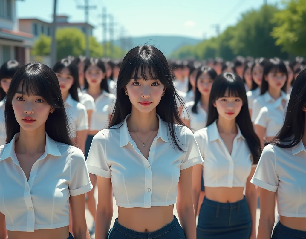 (((((Japanese Clone-girls=Myself))))), (((Super Best masterpiece Clone-girls Raw Photography Art))), (((16K, Highest quality, Ultra-high resolution, RAW Photos))), (((It's so unrealistic., With unparalleled depiction, With an unfathomable sight, An unprecedented and shocking worldview, Clone-girls: In a world of mass reproduction, Ultra-realistic))), (((Japanese Girls, Saito-Asuka, 26yo, Small face, Thick black hair, Semi-long hair, Dark Eyes, Mature face, Cute Smile, Smiling face, A gentle gaze, (((Very happy laughter)))))), (((Very beautiful detailed girls, Accurate body structure, Accurate body movements, Very detailed body, (((Super big breasts, Large bulge of ample breasts)))))), (((Summer office casual wear, White short-sleeved shirt, I can see the cleavage, Emphasise the fullness of your breasts, Dark blue mini skirt))), ((((((((Very detailed, Myself cloning, Depiction of splitting oneself, 1Myself girl→1,000,000,000,000,000,000,000,000,000,000Myself cloning girls)))))))), (((((((Myself clone-girlsから, Myself keeps multiplying, (Very detailed and intricate, To the exact, Flawless, (((In the same female body,With the same face, With the same hairstyle, In the same clothes, At the same height, 同じSuper big breastsである))), In a detailed depiction), 1,000,000,000,000,000,000,000,000,000,000 people))))))), (((((Myself girls only))))), (((((1,000,000,000,000,000,000,000,000,000,000Myself girls))))), (((Very detailed, Extremely crowded, Body-to-body contact with no gaps))), (Bright and soft lighting), (((((Clear and accurate perspective depiction, super wide view, Ultra-wide field of view, Focus on the average value of the image))))), (((((Very detailed depiction, Multiple or more Myselves, Physical contact, Pleasant conversation, Holding hands, Hug, walk))))), At an intersection where you can see a small hill in the suburbs, Multiple groups of Myself crowds merge with each other from the left and right, Myself clone-girls' clone proliferation continues々And so it continues, filling the horizon