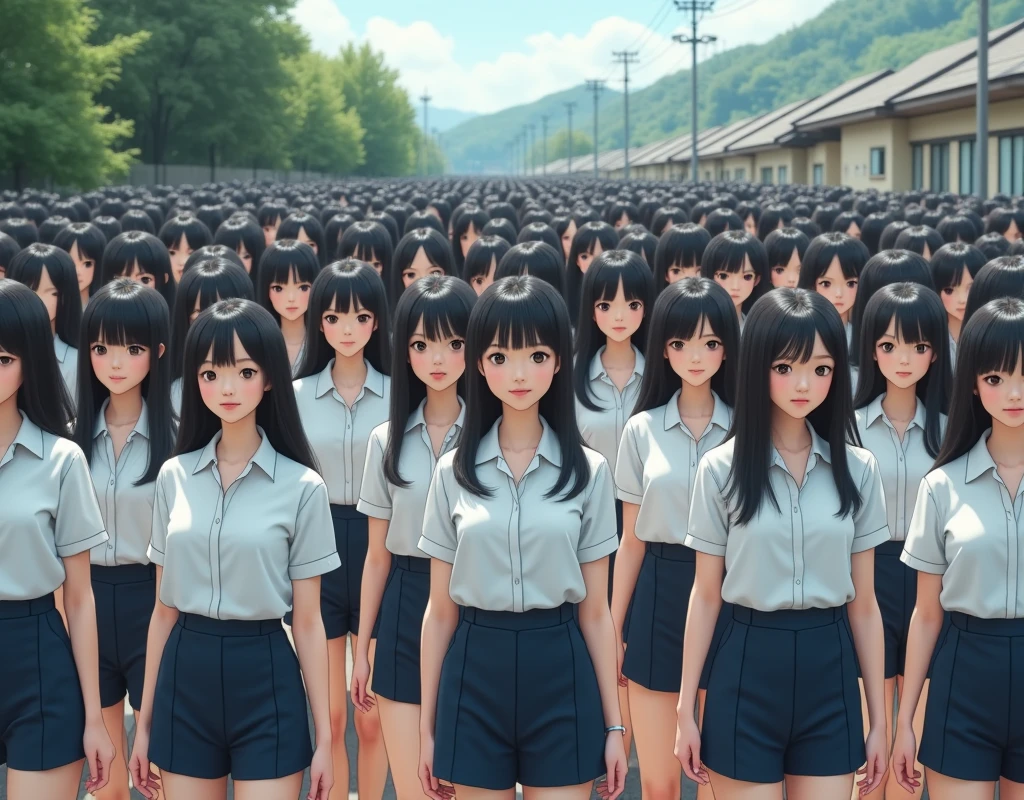 (((((Japanese Clone-girls=Myself))))), (((Super Best masterpiece Clone-girls Raw Photography Art))), (((16K, Highest quality, Ultra-high resolution, RAW Photos))), (((It's so unrealistic., With unparalleled depiction, With an unfathomable sight, An unprecedented and shocking worldview, Clone-girls: In a world of mass reproduction, Ultra-realistic))), (((Japanese Girls, Saito-Asuka, 26yo, Small face, Thick black hair, Semi-long hair, Dark Eyes, Mature face, Cute Smile, Smiling face, A gentle gaze, (((Very happy laughter)))))), (((Very beautiful detailed girls, Accurate body structure, Accurate body movements, Very detailed body, (((Super big breasts, Large bulge of ample breasts)))))), (((Summer office casual wear, White short-sleeved shirt, I can see the cleavage, Emphasise the fullness of your breasts, Dark blue mini skirt))), ((((((((Very detailed, Myself cloning, Depiction of splitting oneself, 1Myself girl→1,000,000,000,000,000,000,000,000,000,000Myself cloning girls)))))))), (((((((Myself clone-girlsから, Myself keeps multiplying, (Very detailed and intricate, To the exact, Flawless, (((In the same female body,With the same face, With the same hairstyle, In the same clothes, At the same height, 同じSuper big breastsである))), In a detailed depiction), 1,000,000,000,000,000,000,000,000,000,000 people))))))), (((((Myself girls only))))), (((((1,000,000,000,000,000,000,000,000,000,000Myself girls))))), (((Very detailed, Extremely crowded, Body-to-body contact with no gaps))), (Bright and soft lighting), (((((Clear and accurate perspective depiction, super wide view, Ultra-wide field of view, Focus on the average value of the image))))), (((((Very detailed depiction, Multiple or more Myselves, Physical contact, Pleasant conversation, Holding hands, Hug, walk))))), At an intersection where you can see a small hill in the suburbs, Multiple groups of Myself crowds merge with each other from the left and right, Myself clone-girls' clone proliferation continues々And so it continues, filling the horizon