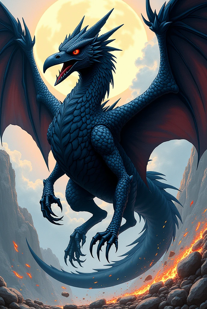 Un dragon rappelant un corbeau dans style manga