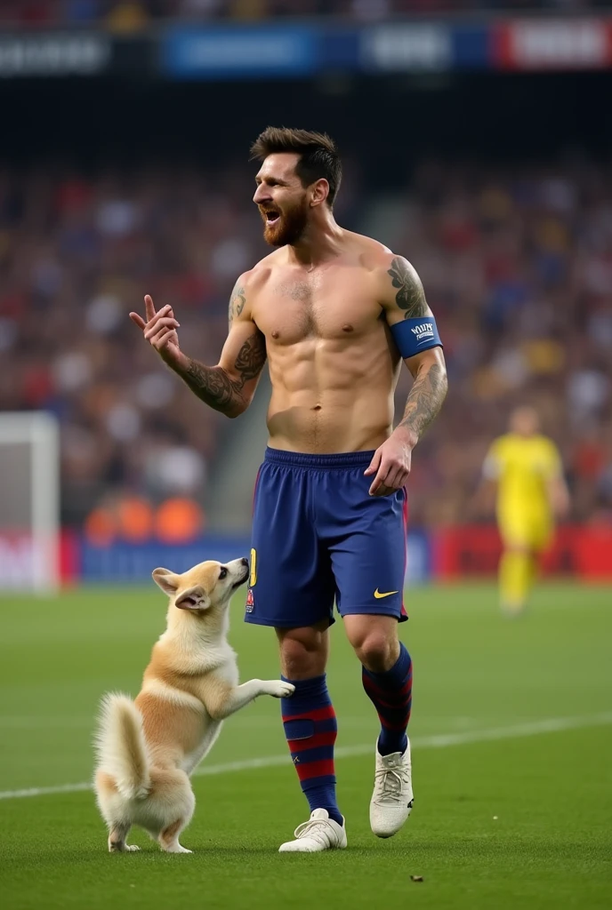 lionel messi naked celebrating a goal showing his penis to a dog