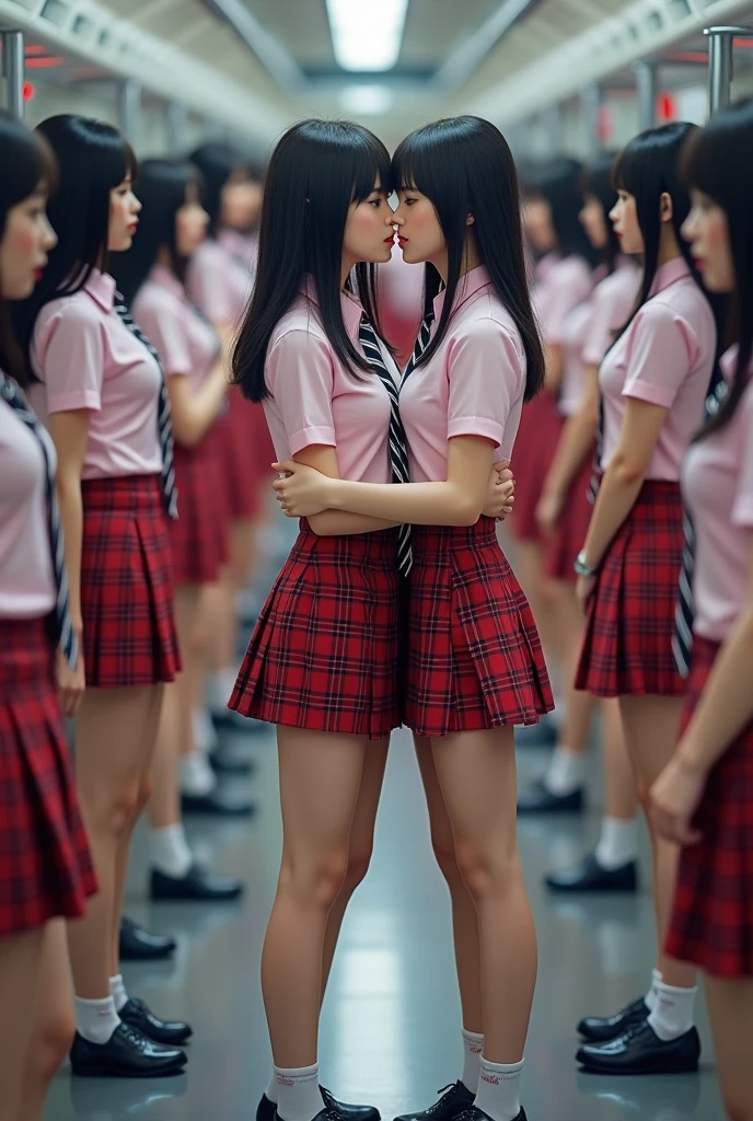 (Perfect Clone Girls Raw Photography Art), (16K, best quality, Ultra-high resolution, impractical, Unparalleled scale, A world of cloned Girls multiplying, surreal), (Japanese female high school students, 1), (((((Small face, (((((thick black hair, Semi-long hair)))))))))), ((Very beautiful detailed Girls, Precise body structure, Very detailed body, (((((Large Breasts))))), (((light pink shirt, Black and white diagonal striped tie, Red plaid mini skirt, White socks, Dark blue leather shoes))), ((black eyes, mature face, 可愛的lol容, gentle gaze)), (((((快樂的lol聲))))), (((((Very detailed, 1 girl - 1,000,000 Clone))))), (((100Girls), (6+Girls), multiple Girls))), (((((Very detailed depiction of the other self, Exactly the same girl, 一模一樣的lol容, Perfect hairstyle, Perfect matching clothes, exactly the same height, 完璧な同じLarge Breasts))))), (((((clone Girls only))))), ((10,000clone Girls)), ((1,000,000clone Girls)), ((1,000,000,000clone Girls)), ((Clone Girls only: Tokyo'crowded train, standing posture, Intensive, 玩得開心並微lol, lol, while speaking, Embrace, chest to chest, Very close, your face is very close.)), ((1,000,000,000,000,000,000clone Girls)), ((1,000,000,000,000,000,000,000,000,000clone Girls)), ((Extremely crowded scene, 異常な超Intensive, Countless clone Girls packed together tightly)), (bright soft light, (((((Extremely detailed and clear ultra-telephoto rendering)))))), (((Very little depth of topic)))