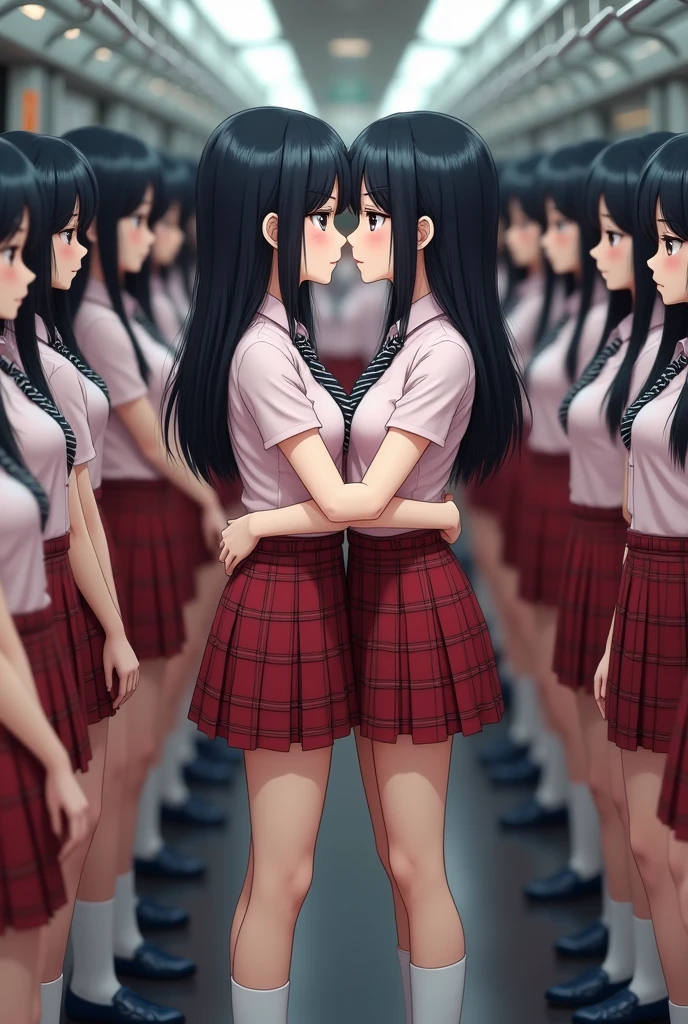 (Perfect Clone Girls Raw Photography Art), (16K, best quality, Ultra-high resolution, impractical, Unparalleled scale, A world of cloned Girls multiplying, surreal), (Japanese female high school students, 1), (((((Small face, (((((thick black hair, Semi-long hair)))))))))), ((Very beautiful detailed Girls, Precise body structure, Very detailed body, (((((Large Breasts))))), (((light pink shirt, Black and white diagonal striped tie, Red plaid mini skirt, White socks, Dark blue leather shoes))), ((black eyes, mature face, 可愛的lol容, gentle gaze)), (((((快樂的lol聲))))), (((((Very detailed, 1 girl - 1,000,000 Clone))))), (((100Girls), (6+Girls), multiple Girls))), (((((Very detailed depiction of the other self, Exactly the same girl, 一模一樣的lol容, Perfect hairstyle, Perfect matching clothes, exactly the same height, 完璧な同じLarge Breasts))))), (((((clone Girls only))))), ((10,000clone Girls)), ((1,000,000clone Girls)), ((1,000,000,000clone Girls)), ((Clone Girls only: Tokyo'crowded train, standing posture, Intensive, 玩得開心並微lol, lol, while speaking, Embrace, chest to chest, Very close, your face is very close.)), ((1,000,000,000,000,000,000clone Girls)), ((1,000,000,000,000,000,000,000,000,000clone Girls)), ((Extremely crowded scene, 異常な超Intensive, Countless clone Girls packed together tightly)), (bright soft light, (((((Extremely detailed and clear ultra-telephoto rendering)))))), (((Very little depth of topic)))