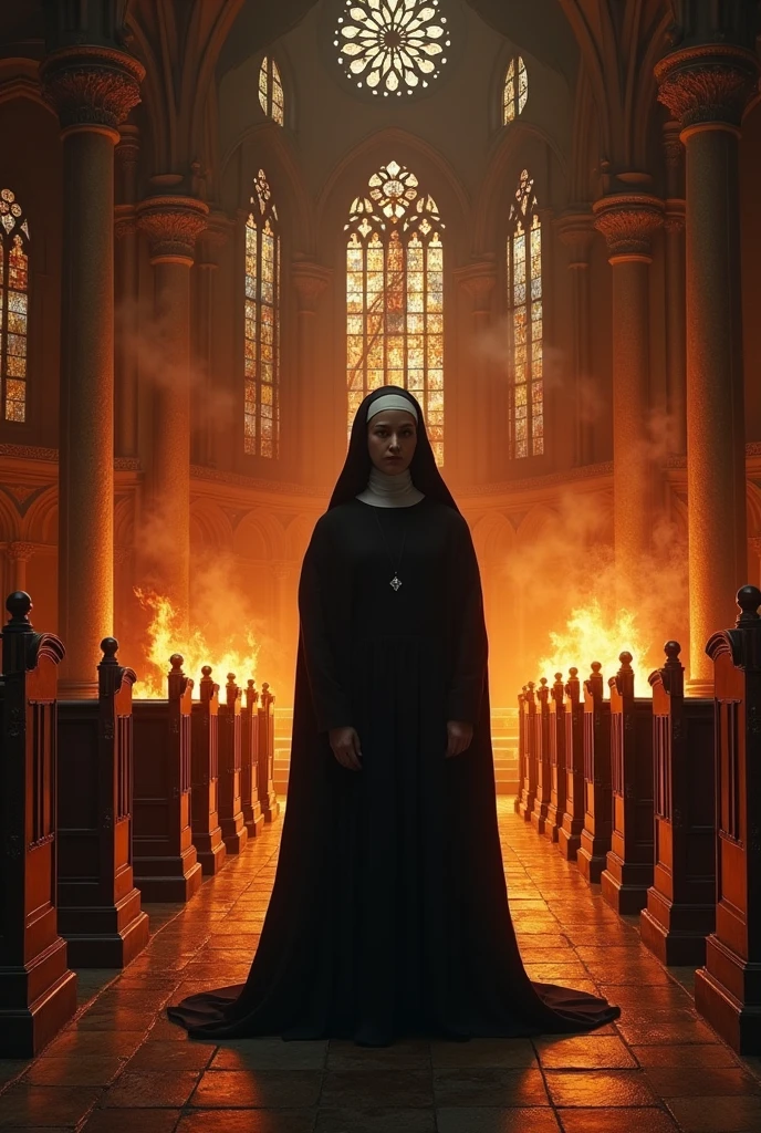 THE NUN IN FIRE CHURCH NIGHT