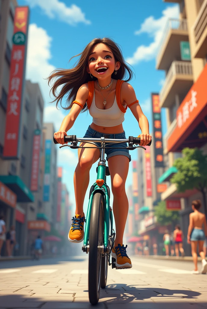 A girl driving bike.