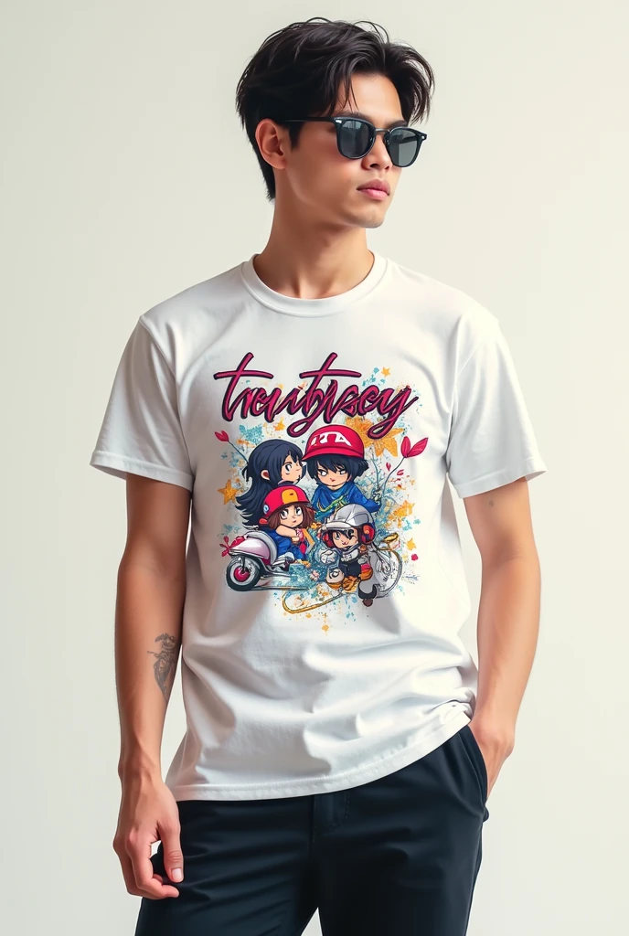 Trendyssey written in small t shirt with anime design shirt for men in English