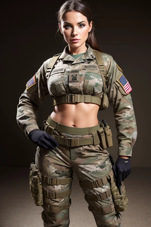 USA military , full body she is waiting to make love to you, , European woman, military uniform, tight top