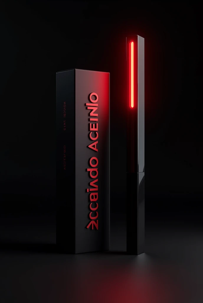 Create a black and red lightstick, It will be all black and will have red details, next to it there will be a black box with red details that says accendio
