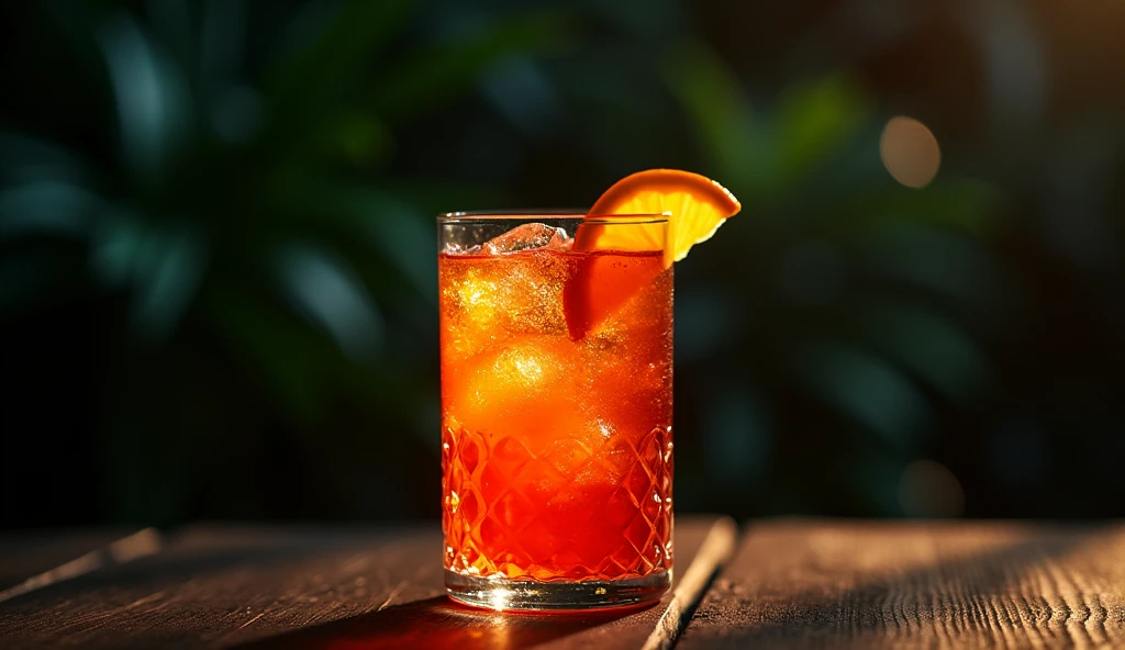 full shot photography upper angle shot with a strong accent to cocktail aperol spritz on the black background tropical aesthetics food book photography 35 mm movie frame epic scene cinematic 3d, strong 8k uhd quality