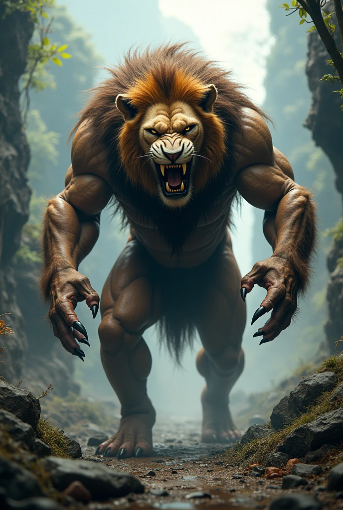 Lion with add a human and create a new dangerous character 