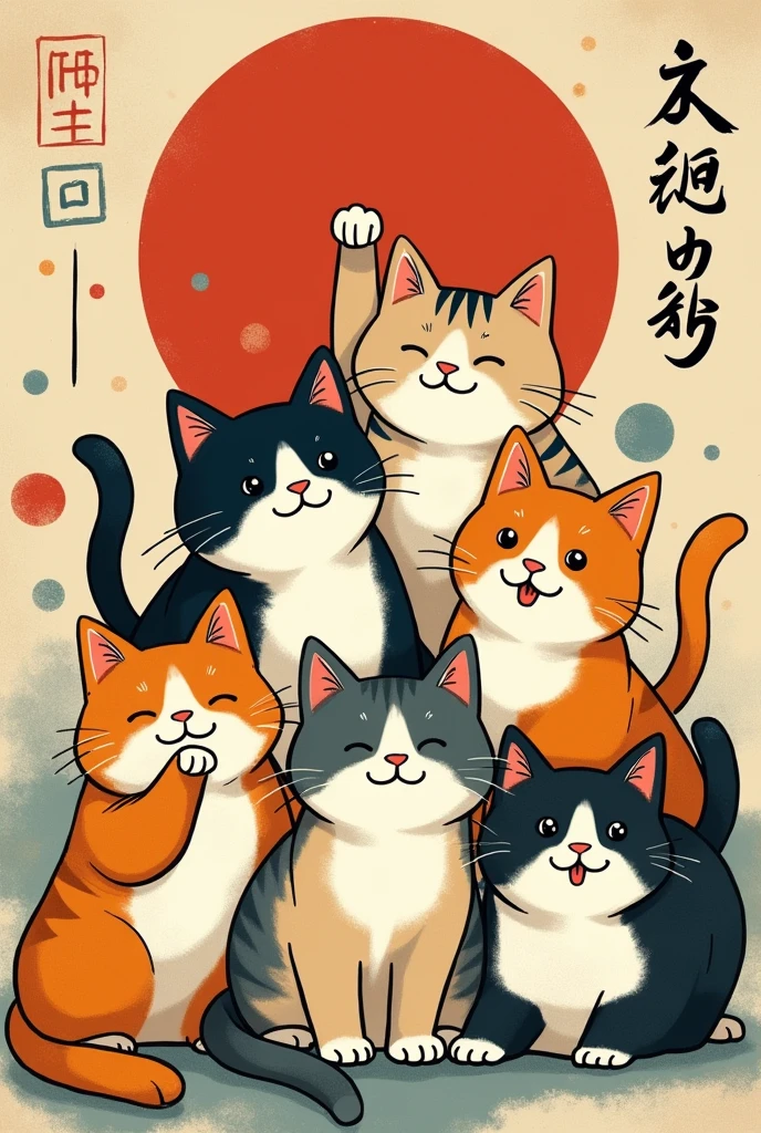 Retro Japanese cats poster