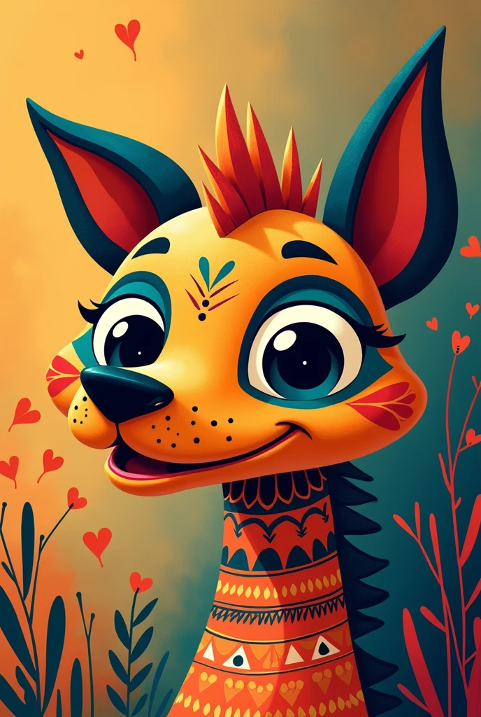 Boho tribal indian cute animal face cartoonish