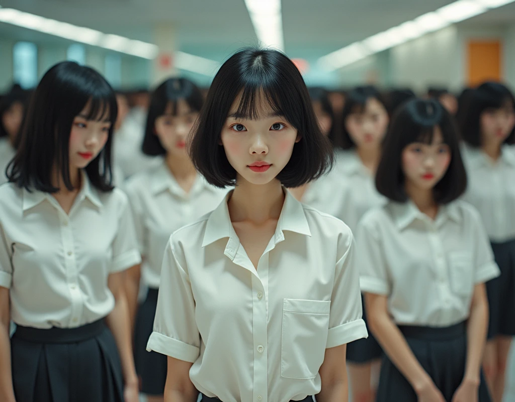 (((((Japanese Clone-girls=Myself))))), (((Super Best masterpiece Clone-girls Raw Photography Art))), (((16K, Highest quality, Ultra-high resolution, RAW Photos))), (((It's so unrealistic., With unparalleled depiction, With an unfathomable sight, An unprecedented and shocking worldview, Clone-girls: In a world of mass reproduction, Ultra-realistic))), (((Japanese Girls, ueto-aya, 26yo, Small face, Thick black hair, Short Hair, Dark Eyes, Mature face, Cute Smile, Smiling face, A gentle gaze, (((Very happy laughter)))))), (((Very beautiful detailed girls, Accurate body structure, Accurate body movements, Very detailed body, (((Super big breasts, Large bulge of ample breasts)))))), (((Summer office casual wear, White short-sleeved shirt, I can see the cleavage, Emphasise the fullness of your breasts, Dark blue mini skirt))), ((((((((Very detailed, Myself cloning, Depiction of splitting oneself, 1Myself girl→1,000,000,000,000,000,000,000,000,000,000Myself cloning girls)))))))), (((((((Myself clone-girlsから, Myself keeps multiplying, (Very detailed and intricate, To the exact, Flawless, (((In the same female body,With the same face, With the same hairstyle, In the same clothes, At the same height, 同じSuper big breastsである))), In a detailed depiction), 1,000,000,000,000,000,000,000,000,000,000 people))))))), (((((Myself girls only))))), (((((1,000,000,000,000,000,000,000,000,000,000Myself girls))))), (((Very detailed, Extremely crowded, Body-to-body contact with no gaps))), (Bright and soft lighting), (((((Clear and accurate perspective depiction, super wide view, Ultra-wide field of view, Focus on the average value of the image))))), (((((Very detailed depiction, Multiple or more Myselves, Physical contact, Pleasant conversation, Holding hands, Hug, walk))))), Multiple groups of Myself crowds merge with each other from the left and right, Myself clone-girls' clone proliferation continues々And so it continues, filling the horizon