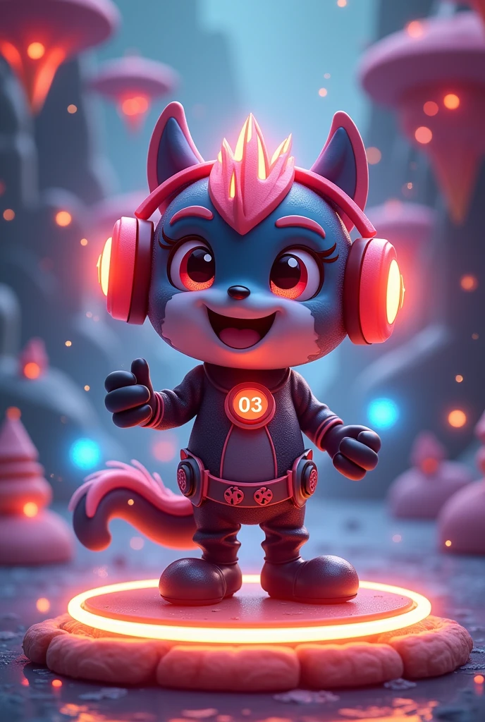 **"Design a fantasy mascot for '03_Pulse'. The mascot should have a whimsical and energetic appearance, blending elements of magic and imagination with a bright and friendly vibe. It can be a fantastical creature or an abstract character with cheerful, magical features. Use colors like red, black, silver, and bright blue, with glowing and shimmering effects, but ensure the overall tone is light and lively. The head might feature playful, fantasy-inspired designs with glowing pulse wave icons or whimsical symbols. The body could be adorned with enchanting patterns or radiant energy lines in bright, uplifting hues. Hands and feet could resemble magical artifacts or sparkling elements with a touch of fun. Incorporate accessories like cheerful headphones or whimsical sound equipment. The mascot should be in a dynamic pose, showcasing confidence and friendliness.
For the background, design the mascot standing on a magical stage with a fantastical landscape or abstract whimsical scene behind it. The stage should be illuminated with warm, surreal lights, sparkling effects, and playful visual elements. Include features like floating islands, bright crystals, and gentle mystical energy waves to enhance the fantasy vibe. The backdrop should be vibrant and dreamlike, with glowing, imaginative elements that reflect the rhythm and movement of the mascot, creating a magical and welcoming atmosphere."**