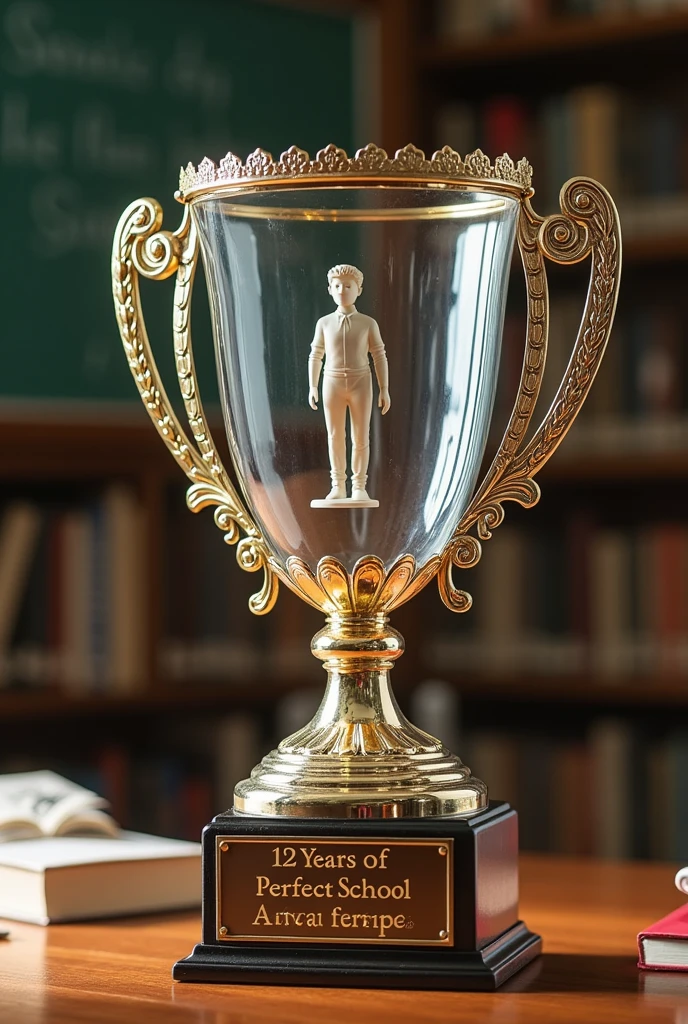 Trophy dedicated to 12 years of perfect attendance in school