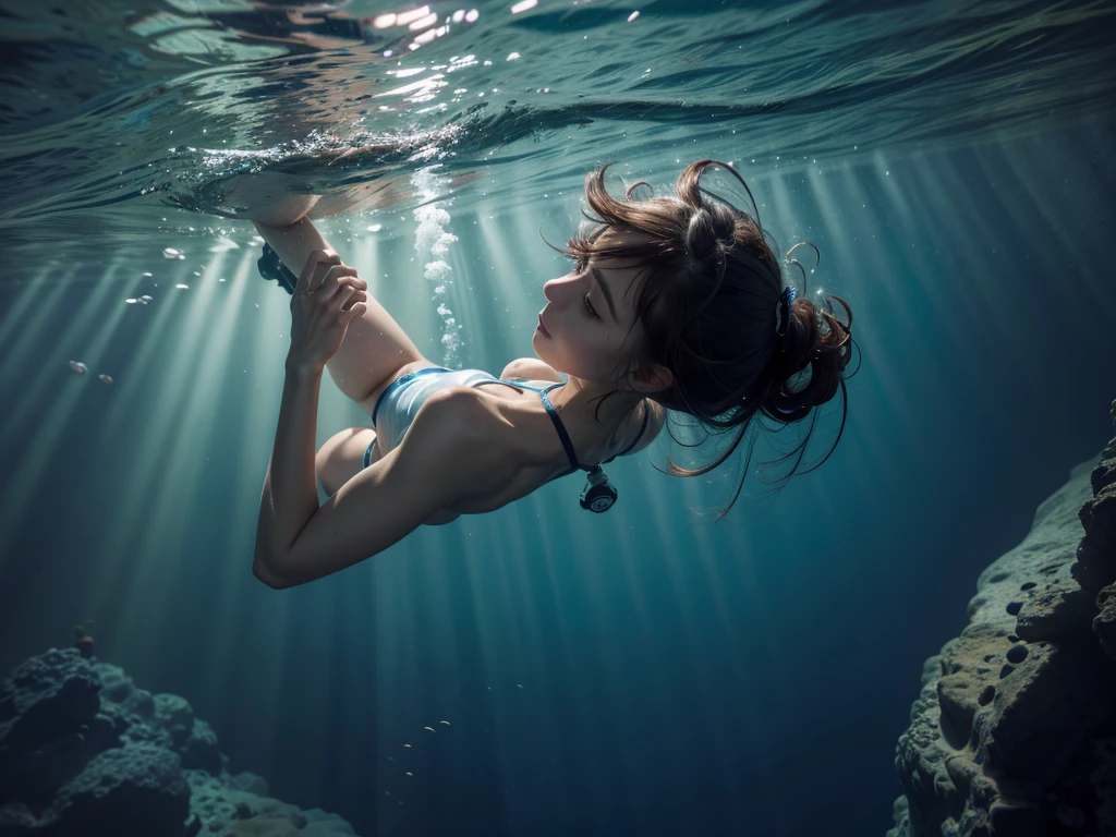 diver centered inside the ocean holding a bible