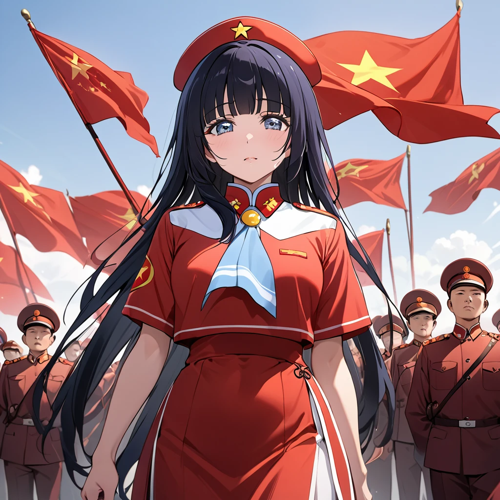 ((Highest quality)), ((masterpiece)), (detailed), (Perfect Face)、The woman is Aoki Reika, has medium-long hair, and is a follower of the Chinese Communist Party.、The woman has sworn to the Chinese Communist Party officials that she will abandon her Japanese identity, pledge allegiance to China, devote her body and soul to the Chinese Communist Party, and live as a Chinese person.