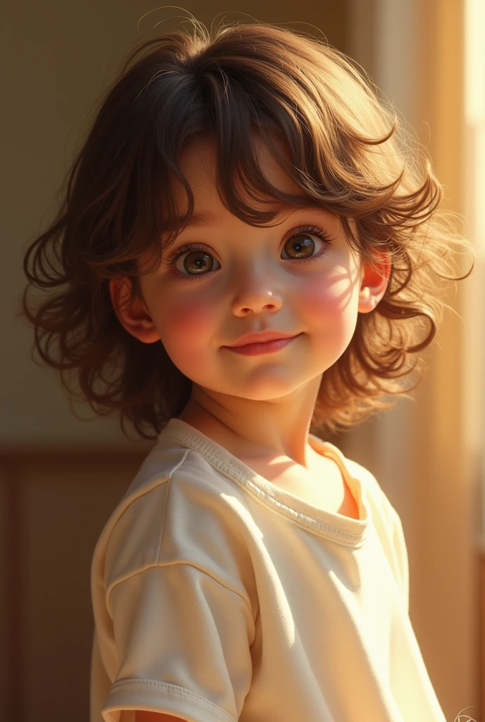 One handsome boy with long hair, age one year old