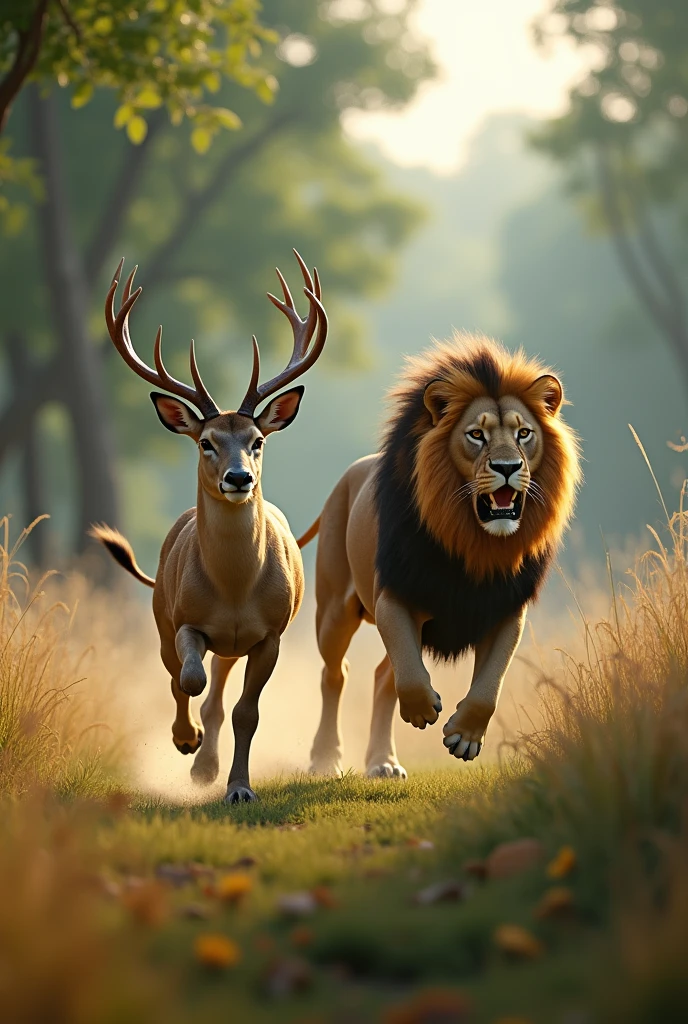 Deer is running after lion
