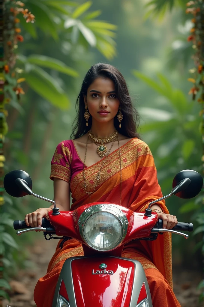 An Indian lady sitting on delivery motorbike