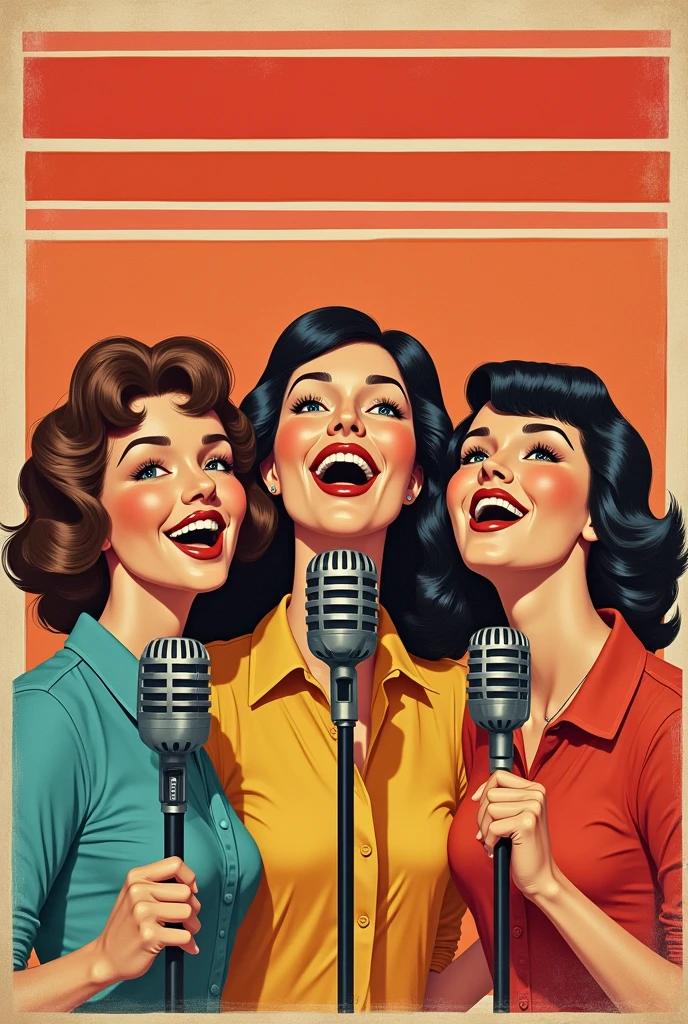 Three singing girls from the 1960s on old 45 record cover with a horizontal red stripe across the top of the cover