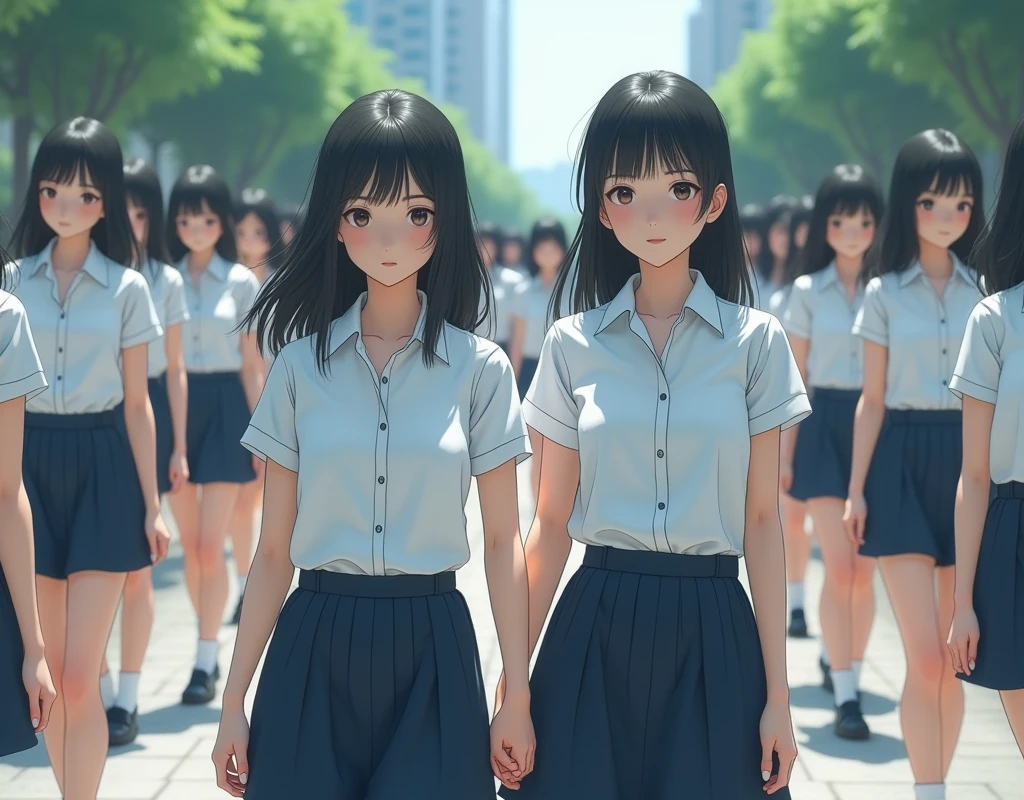 (((((Japanese Clone-girls=Myself))))), (((Super Best masterpiece Clone-girls Raw Photography Art))), (((16K, Highest quality, Ultra-high resolution, RAW Photos))), (((It&#39;s so unrealistic., With unparalleled depiction, With an unfathomable sight, An unprecedented and shocking worldview, Clone-girls: In a world of mass reproduction, Ultra-realistic))), (((Japanese Girls, ueto-aya, 26yo, Small face, Thick black hair, Short Hair, Dark Eyes, Mature face, Cute Smile, Smiling face, A gentle gaze, (((Very happy laughter)))))), (((Very beautiful detailed girls, Accurate body structure, Accurate body movements, Very detailed body, (((Super big breasts, Large bulge of ample breasts)))))), (((Summer office casual wear, White short-sleeved shirt, I can see the cleavage, Emphasise the fullness of your breasts, Dark blue mini skirt))), ((((((((Very detailed, Myself cloning, Depiction of splitting oneself, 1Myself girl→1,000,000,000,000,000,000,000,000,000,000Myself cloning girls)))))))), (((((((Myself clone-girlsから, Myself keeps multiplying, (Very detailed and intricate, To the exact, Flawless, (((In the same female body,With the same face, With the same hairstyle, In the same clothes, At the same height, 同じSuper big breastsである))), In a detailed depiction), 1,000,000,000,000,000,000,000,000,000,000 people))))))), (((((Myself girls only))))), (((((1,000,000,000,000,000,000,000,000,000,000Myself girls))))), (((Very detailed, Extremely crowded, Body-to-body contact with no gaps))), (Bright and soft lighting), (((((Clear and accurate perspective depiction, super wide view, Ultra-wide field of view, Focus on the average value of the image))))), (((((Very detailed depiction, Multiple or more Myselves, Physical contact, Pleasant conversation, Holding hands, Hug, walk))))), Over 100 groups of selfies joined together in a super crowded place, Myself clone-girls&#39; clone proliferation continues々And so it continues, filling the horizon