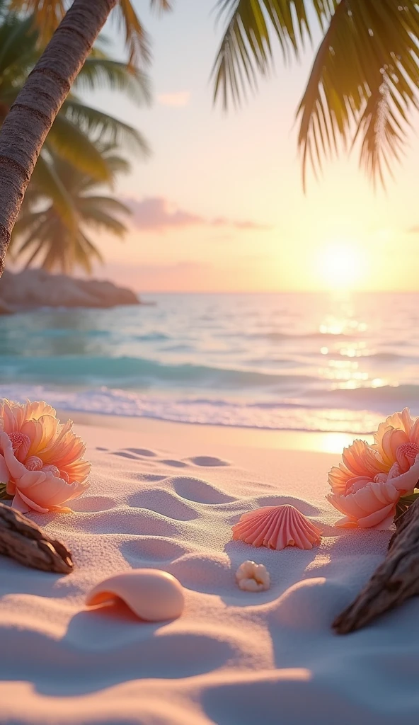 Candlelight Seaside comfortable Beautiful shells nature flower Relaxed atmosphere Peaceful atmosphere White sand beach Softly lit water An empty sandy beach