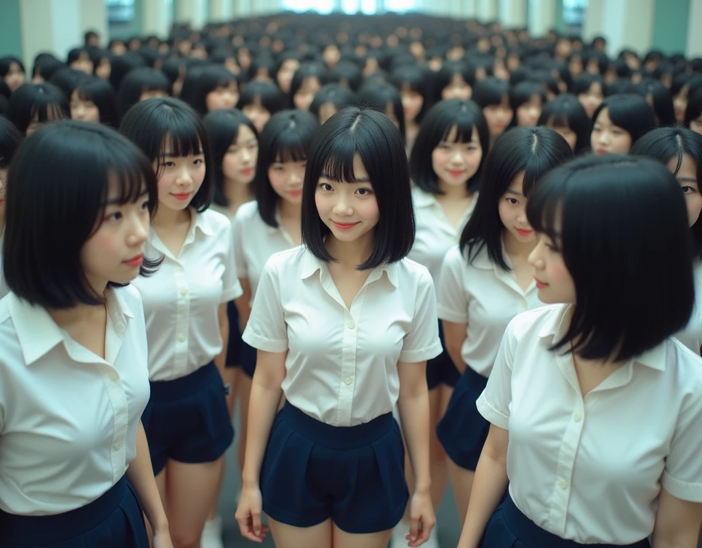 (((((Japanese Clone-girls=Myself))))), (((Super Best masterpiece Clone-girls Raw Photography Art))), (((16K, Highest quality, Ultra-high resolution, RAW Photos))), (((It's so unrealistic., With unparalleled depiction, With an unfathomable sight, An unprecedented and shocking worldview, Clone-girls: In a world of mass reproduction, Ultra-realistic))), (((Japanese Girls, ueto-aya, 26yo, Small face, Thick black hair, Short Hair, Dark Eyes, Mature face, Cute Smile, Smiling face, A gentle gaze, (((Very happy laughter)))))), (((Very beautiful detailed girls, Accurate body structure, Accurate body movements, Very detailed body, (((Super big breasts, Large bulge of ample breasts)))))), (((Summer office casual wear, White short-sleeved shirt, I can see the cleavage, Emphasise the fullness of your breasts, Dark blue mini skirt))), ((((((((Very detailed, Myself cloning, Depiction of splitting oneself, 1Myself girl→1,000,000,000,000,000,000,000,000,000,000Myself cloning girls)))))))), (((((((Myself clone-girlsから, Myself keeps multiplying, (Very detailed and intricate, To the exact, Flawless, (((In the same female body,With the same face, With the same hairstyle, In the same clothes, At the same height, 同じSuper big breastsである))), In a detailed depiction), 1,000,000,000,000,000,000,000,000,000,000 people))))))), (((((Myself girls only))))), (((((1,000,000,000,000,000,000,000,000,000,000Myself girls))))), (((Very detailed, Extremely crowded, Body-to-body contact with no gaps))), (Bright and soft lighting), (((((Clear and accurate perspective depiction, super wide view, Ultra-wide field of view, Focus on the average value of the image))))), (((((Very detailed depiction, Multiple or more Myselves, Physical contact, Pleasant conversation, Holding hands, Hug, walk))))), If you join a crowd of more than 100 people, you will be stuck in a super crowded place and unable to move., Myself clone-girls' clone proliferation continues々And so it continues, filling the horizon