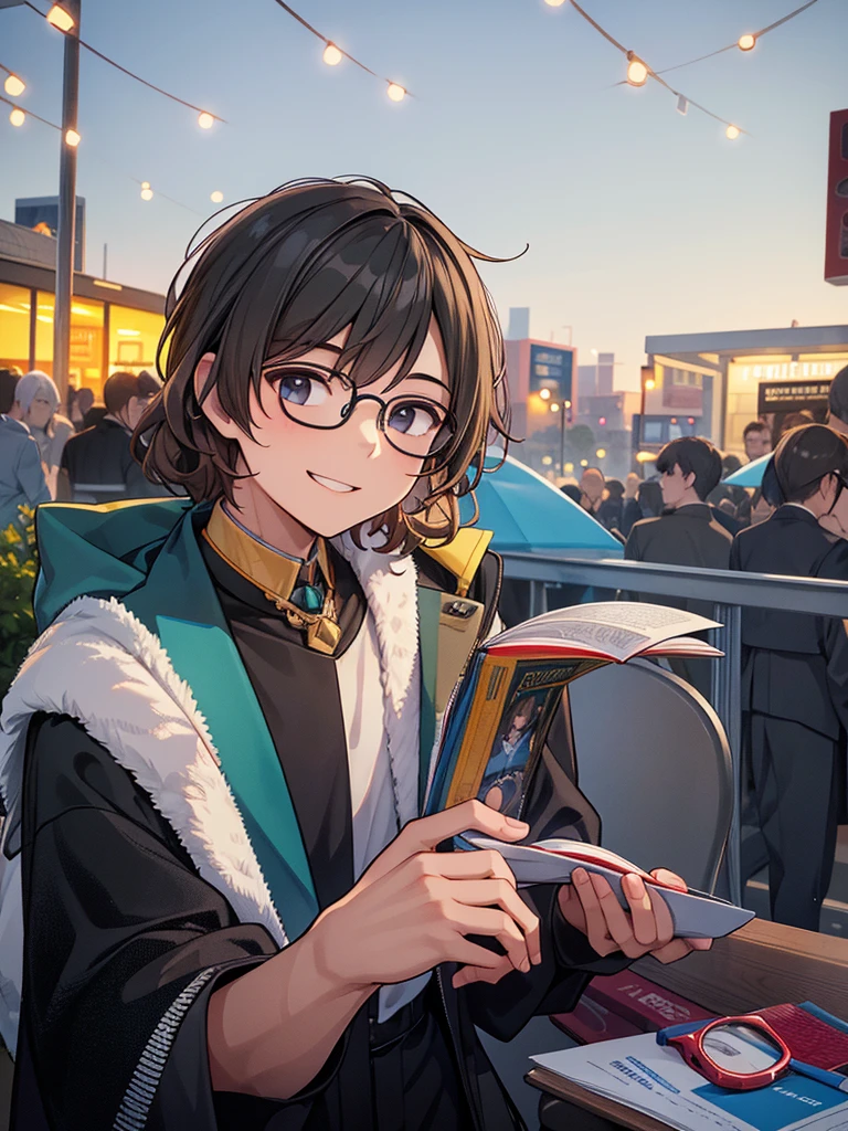 Young man with glasses、male、Black-rimmed glasses、Smiling、Loose perm