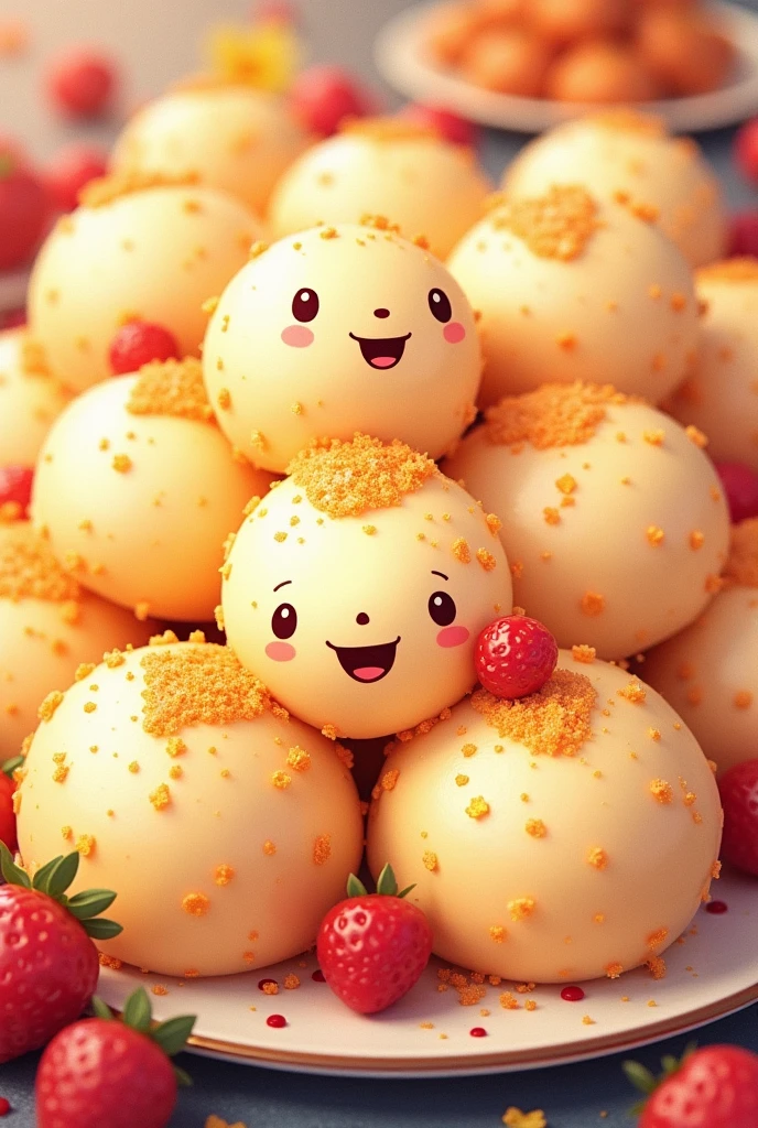 Cartoonist AI image of many rasgullas sweet dish