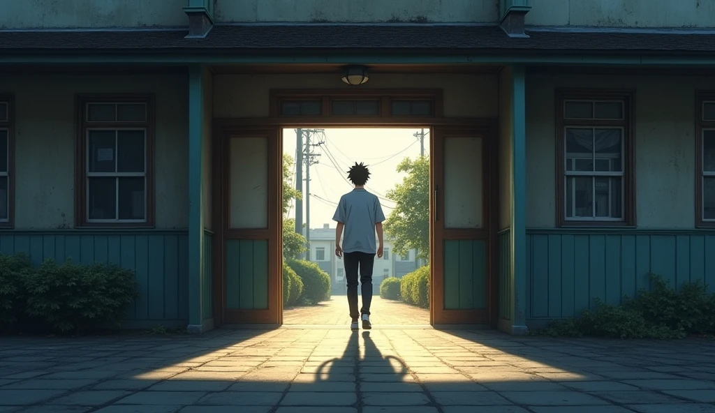 Old school building in modern Japan、New semester、Transfer Student Haruki、Lonely boy、Shadow