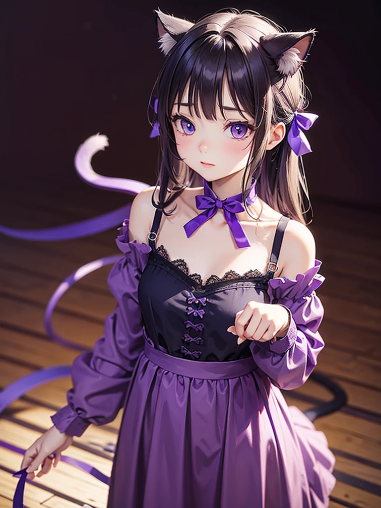 Wearing a purple ribbon(Cat)