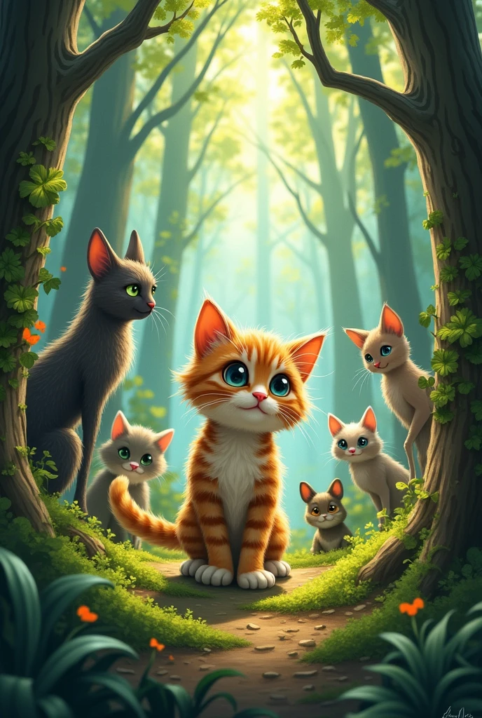 As Whiskers (a kitten) ventured deeper into the woods, she encountered all sorts of creatures