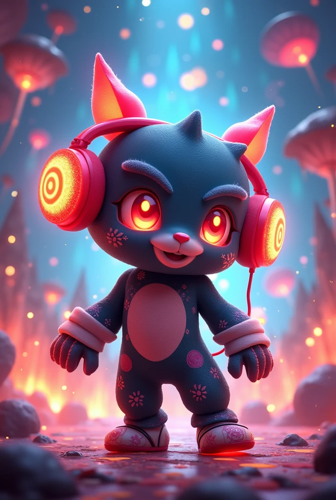 **"Design a fantasy mascot for '03_Pulse'. The mascot should have a whimsical and energetic appearance, blending elements of magic and imagination with a bright and friendly vibe. It can be a fantastical creature or an abstract character with cheerful, magical features. Use colors like red, black, silver, and bright blue, with glowing and shimmering effects, but ensure the overall tone is light and lively. The head might feature playful, fantasy-inspired designs with glowing pulse wave icons or whimsical symbols. The body could be adorned with enchanting patterns or radiant energy lines in bright, uplifting hues. Hands and feet could resemble magical artifacts or sparkling elements with a touch of fun. Incorporate accessories like cheerful headphones or whimsical sound equipment. The mascot should be in a dynamic pose, showcasing confidence and friendliness.
For the background, design the mascot standing on a magical stage with a fantastical landscape or abstract whimsical scene behind it. The stage should be illuminated with warm, surreal lights, sparkling effects, and playful visual elements. Include features like floating islands, bright crystals, and gentle mystical energy waves to enhance the fantasy vibe. The backdrop should be vibrant and dreamlike, with glowing, imaginative elements that reflect the rhythm and movement of the mascot, creating a magical and welcoming atmosphere."**