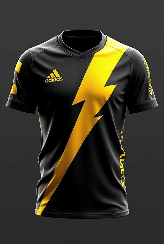 Cricket jersey for a team name thunder striker with black base and yellow thunder