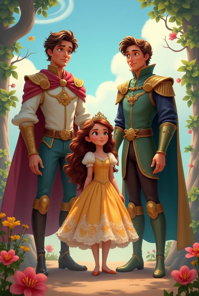 DISNEY PIXAR A LITTLE BROWN-EYED PRINCESS WITH HER 2 TALL PRINCES 