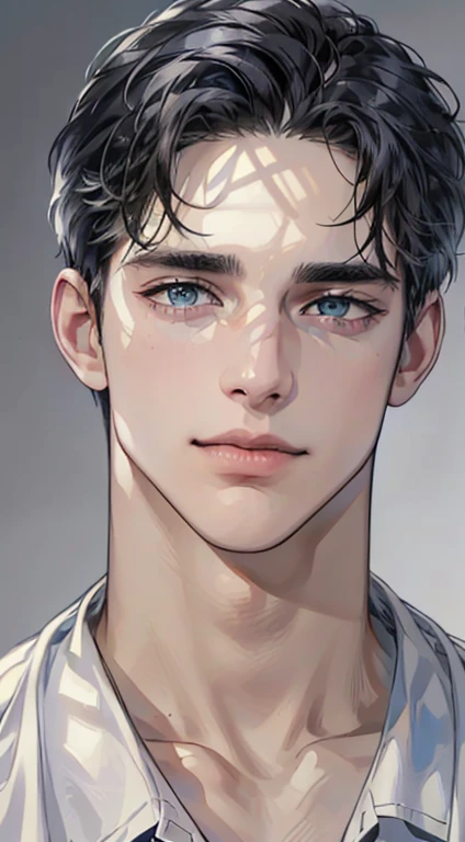 (best quality,4k,8k,highres,masterpiece:1.2),ultra-detailed,(realistic,photorealistic,photo-realistic:1.37),1 man,3,mature man,very handsome,without expression,smile,short grey black hair,blue eyes,penetrating gaze,perfect face without errors,imposing posture,businessman,office background,cinematic lighting,hdr image