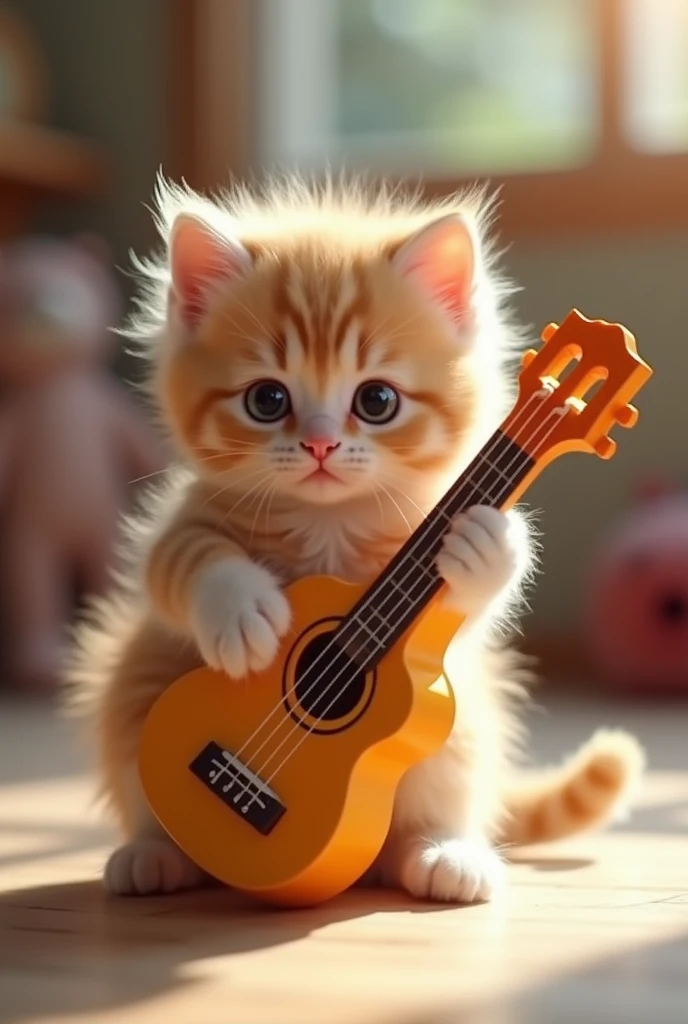 Create a video of a kitten playing guitar