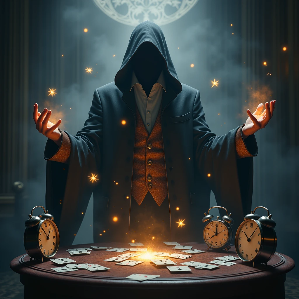 操控time,magician,card,time,Alarm clock,Clocks,No audience