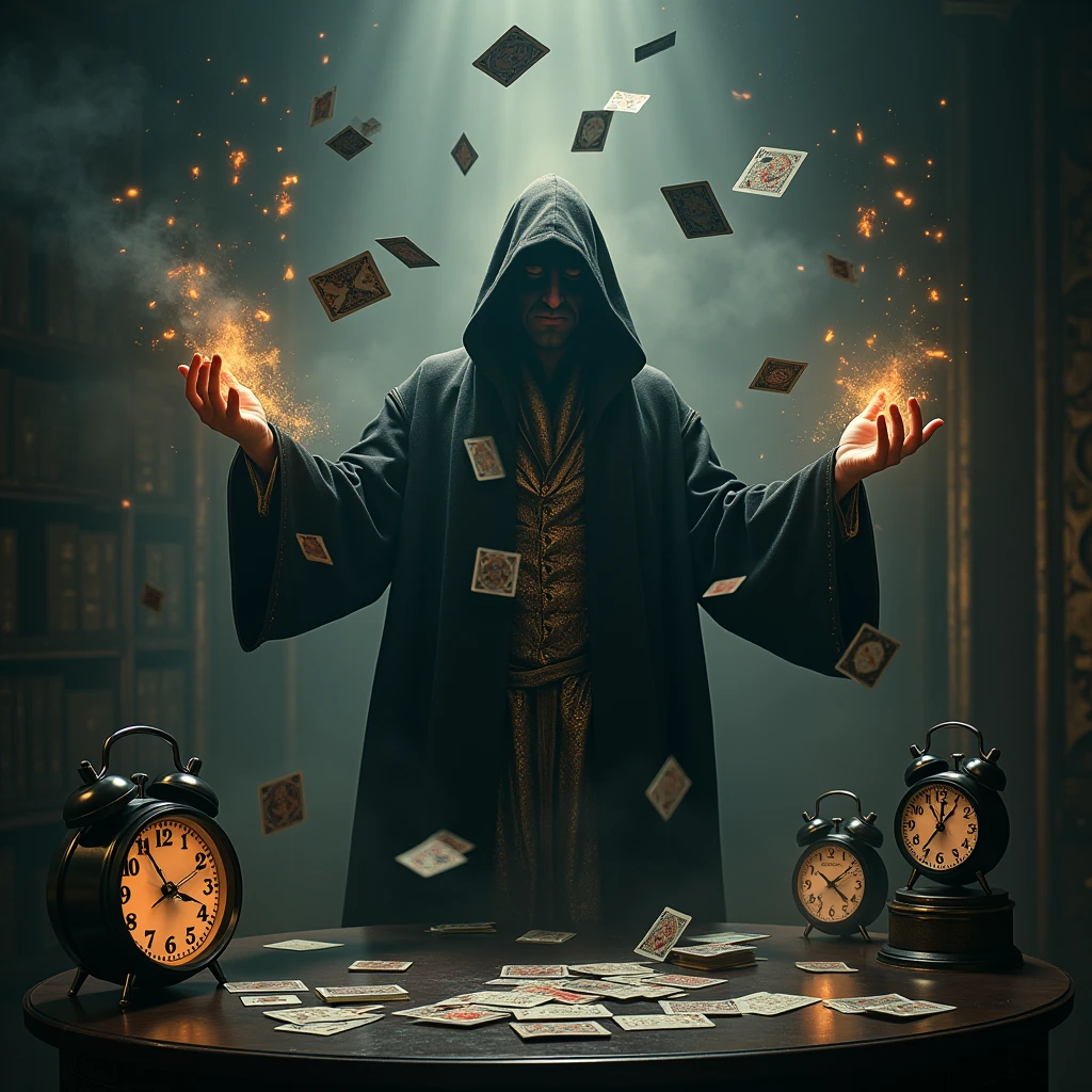 操控time，magician，card，time，Alarm clock，Clocks，No audience