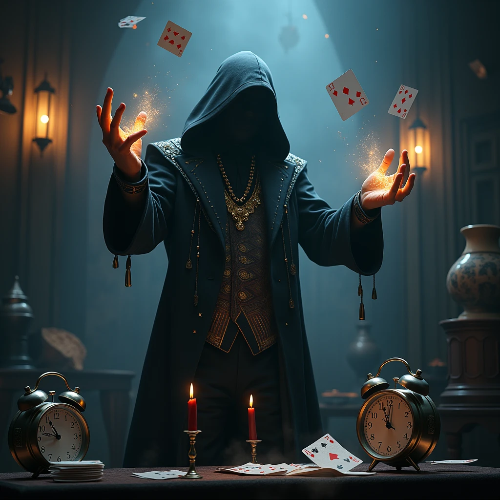 操控time,magician,card,time,Alarm clock,Clocks,No audience