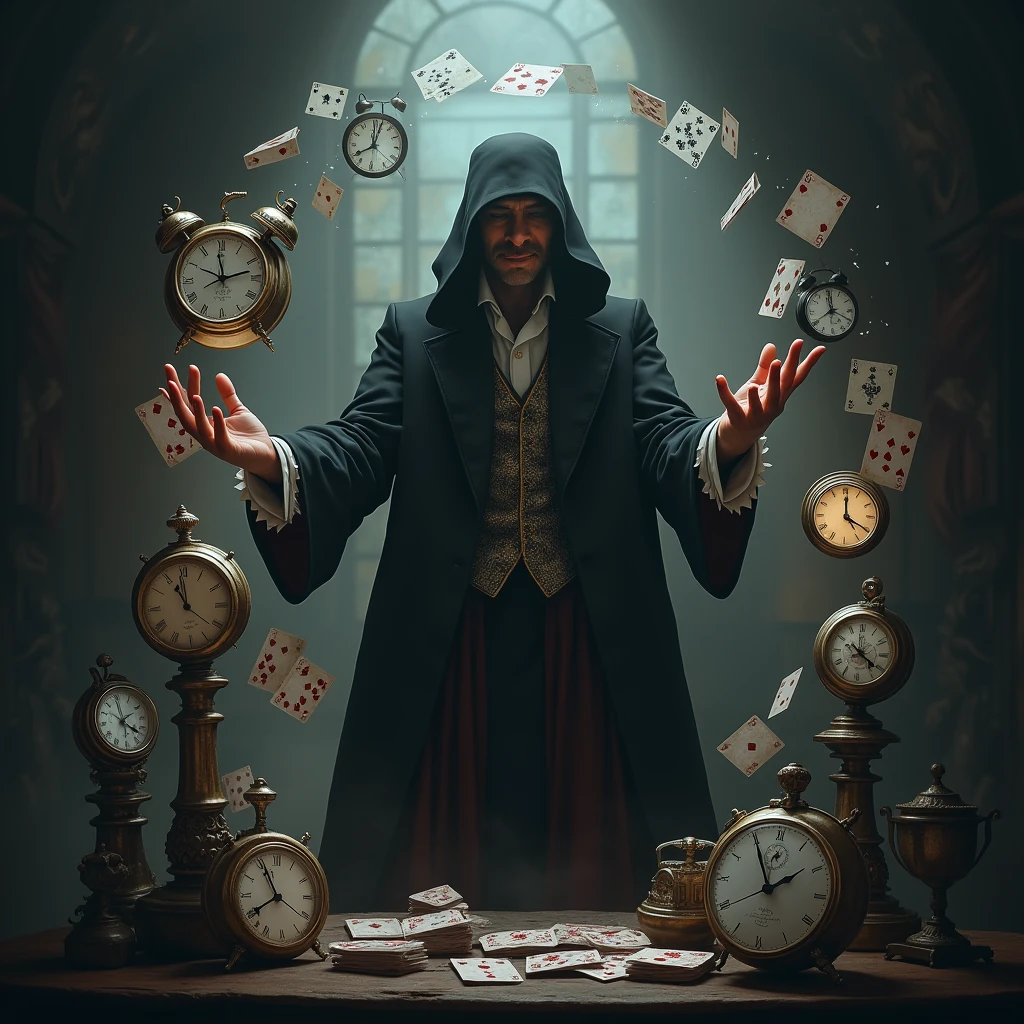 操控time,magician,card,time,Alarm clock,Clocks,No audience