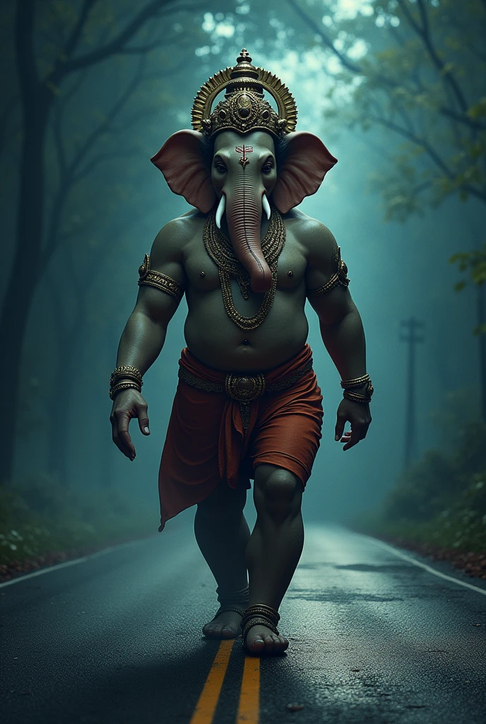 Lord Ganesha walking on the road at night time and write irakalgada gajaa on and coming soon that picture