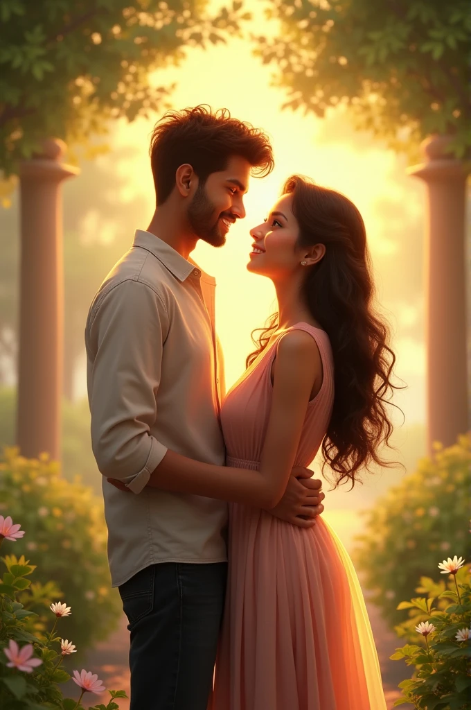 A boy stand with his girlfriend the boy name is Sumit and tha girl name is khushi