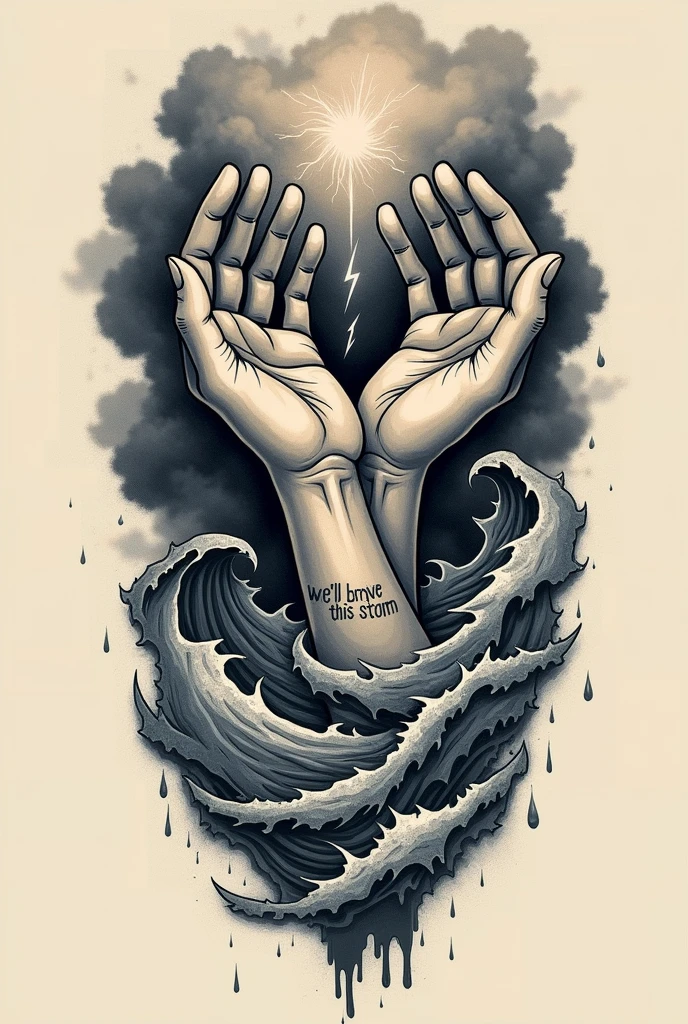 Tattoo design containing "You're not alone we'll brave this storm"
