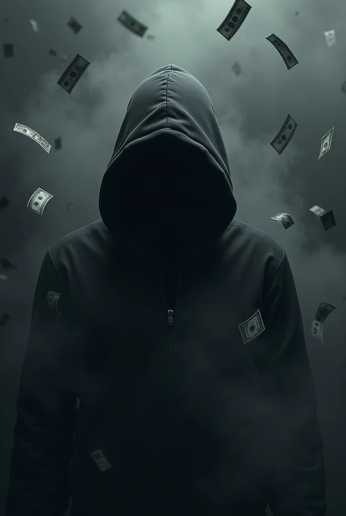 Face cover Man money fly background black smoke